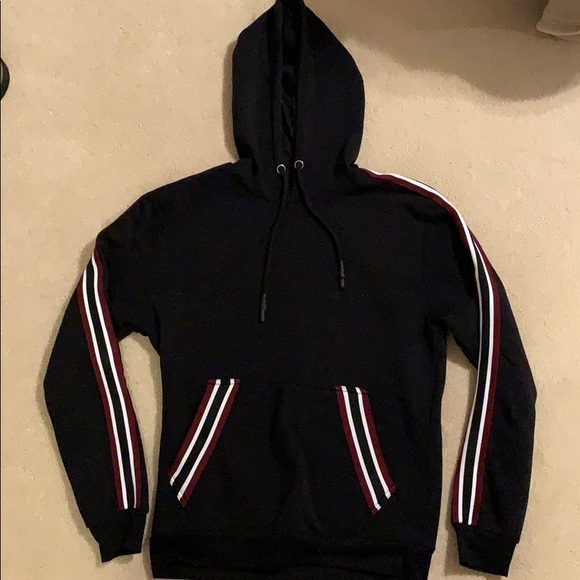black sweatshirt with white stripes